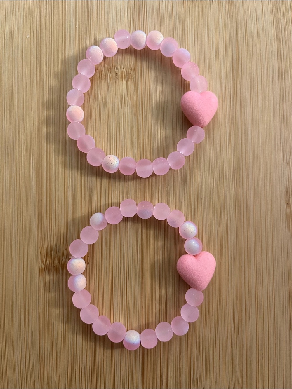 Pink Heart Glass Beaded Stretch Bracelets